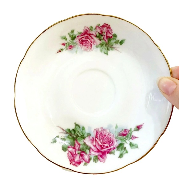 Ceramic Porcelain China 950 Pink Flower Teacup Saucer & Egg Holders White Gold - Picture 7 of 16